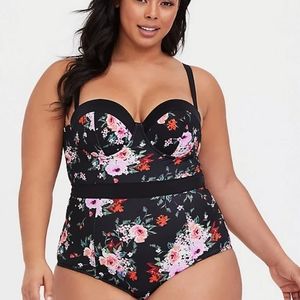 Torrid Black Floral Slim Fix One Piece Swimsuit 3